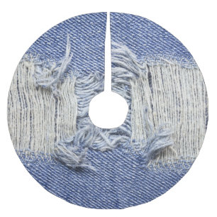Torn blue denim: jeans texture. brushed polyester tree skirt
