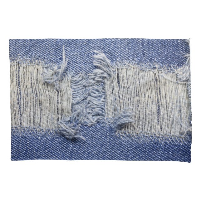 Torn blue denim: jeans texture. pillowcase (Front)