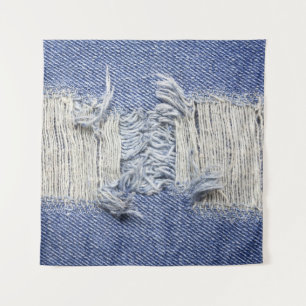 Torn blue denim: jeans texture. tapestry