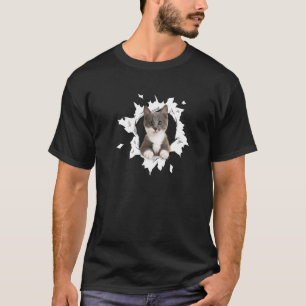 Torn Cloth Cat Face Torn Hole Cute Kitten Cat Hole T-Shirt