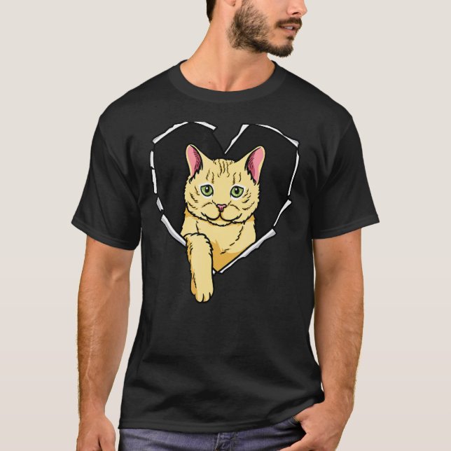 Torn Cloth Cat Face Torn Hole Heart Cat Face 1 T-Shirt (Front)
