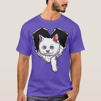 Torn Cloth Cat Face Torn Hole Heart Cat Face  T-Shirt