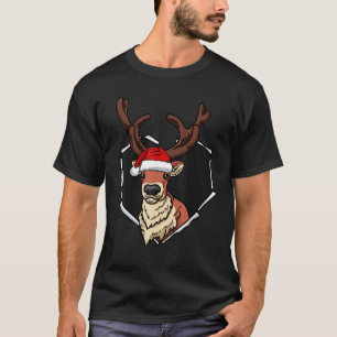 Torn Cloth Reindeer Face With Christmas Hat Hole H T-Shirt