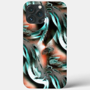 Torn cutouts in silver cyan with grooves on coral iPhone 13 pro max case