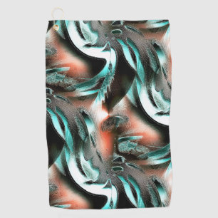 Torn cutouts in silver cyan with grooves on coral golf towel