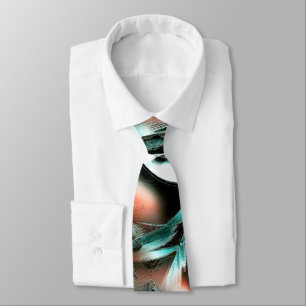 Torn cutouts in silver cyan with grooves on coral tie