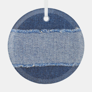 Torn denim: blue jeans fabric. glass tree decoration