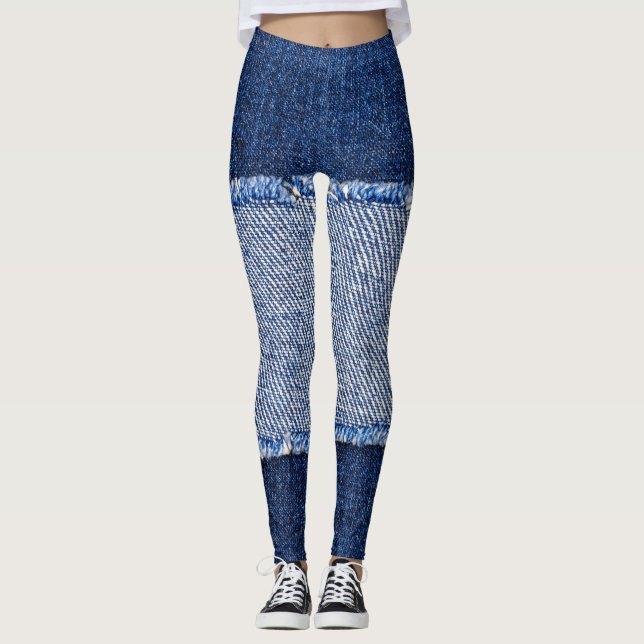 Torn denim: blue jeans fabric. leggings (Front)