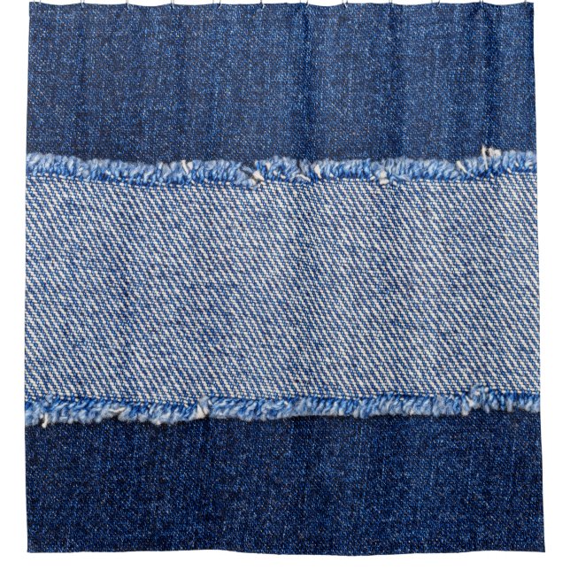 Torn denim: blue jeans fabric. shower curtain (Front)