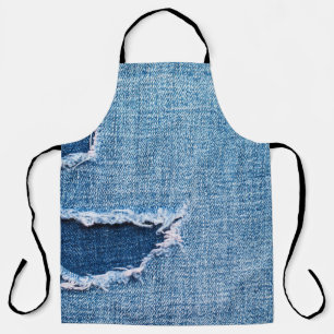 Torn denim fabric texture, blue hues. apron