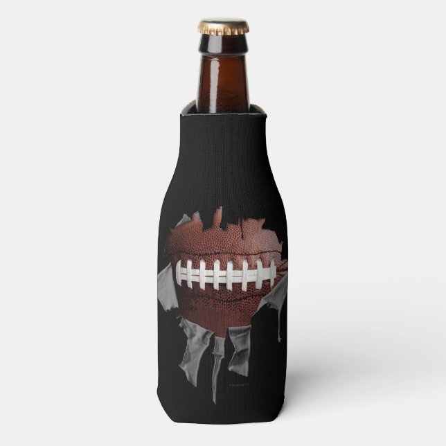 Torn Football Black Bottle Cooler (Bottle Front)