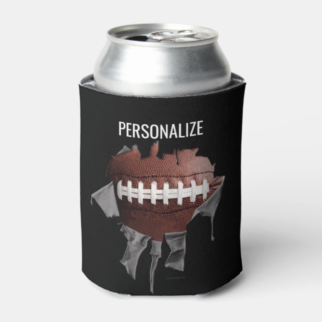 Torn Football Black Can Cooler (Can Front)