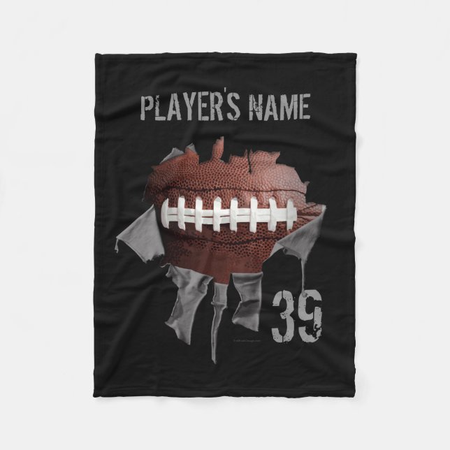 Torn Football Personalised Black Fleece Blanket (Front)