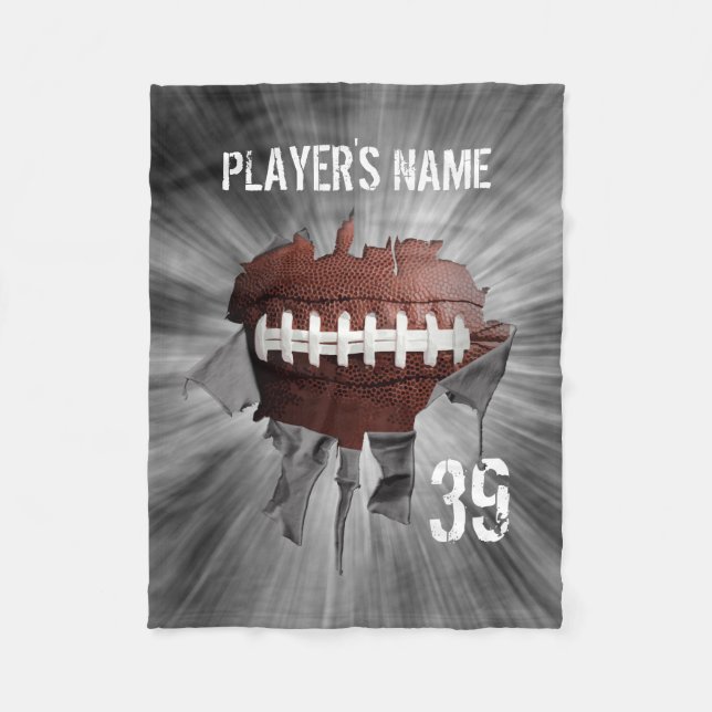 Torn Football Personalised Black Fleece Blanket (Front)