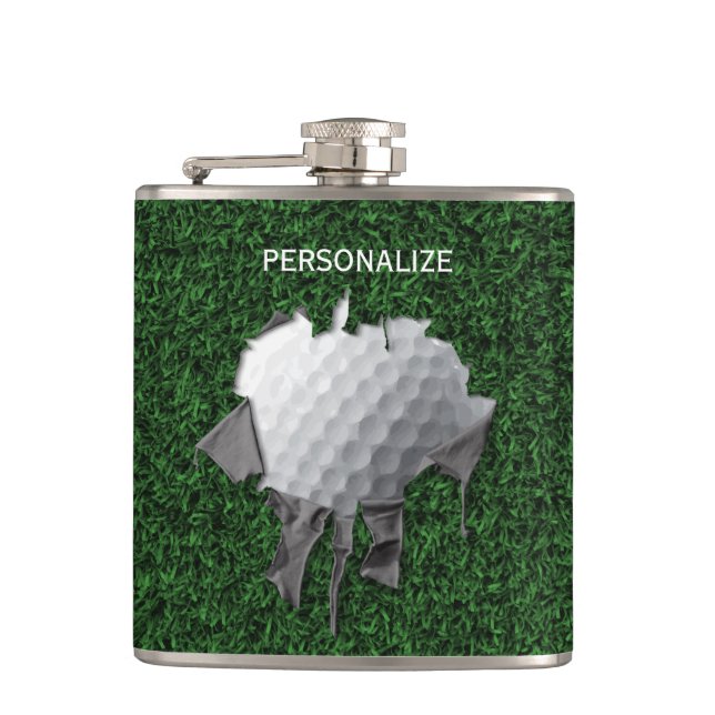 Torn Golf Ball Hip Flask (Front)