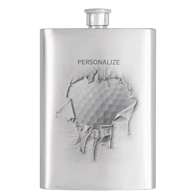 Torn Golf Ball Hip Flask (Front)