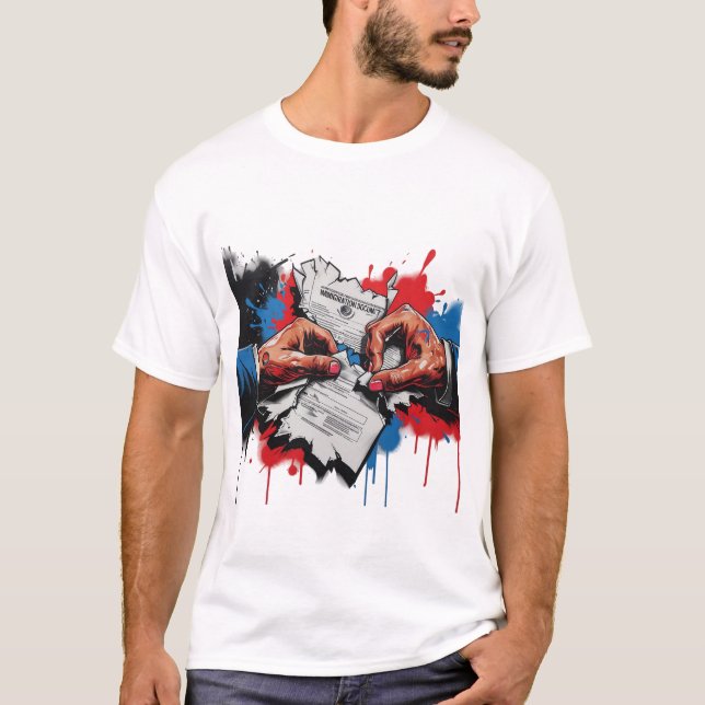 Torn Immigration Documents Chinga La Migra T-Shirt (Front)
