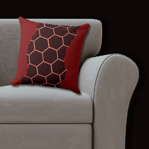 Torn Modern Red, Black Honeycomb Pattern Cushion