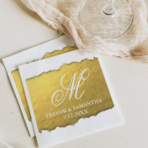 Torn Out Look Faux Gold Monogram Wedding Napkin