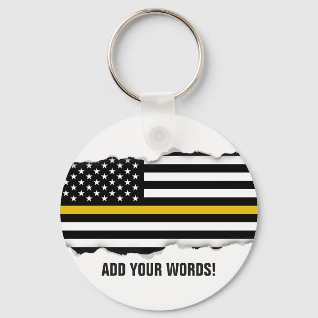 Torn Out Look Police Dispatcher Flag Custom Text Key Ring (Front)