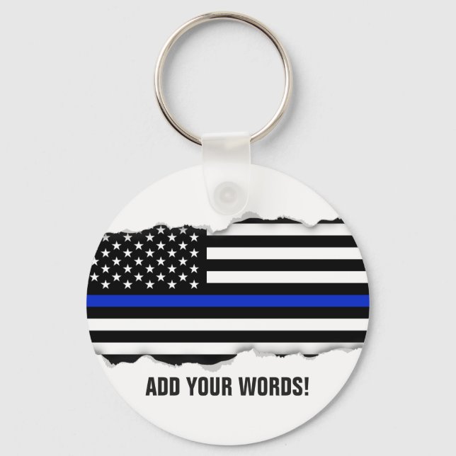 Torn Out Look Police Flag Custom Text Key Ring (Front)