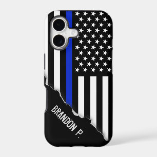 Torn Out Look   Thin Blue Line American Flag