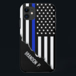 Torn Out Look | Thin Blue Line American Flag iPhone 11 Case<br><div class="desc">Featuring a unique and uncommon look that will turn heads, this iPhone Case is branded with the custom name or initials of the service team member. The case features a vibrant Thin Blue Line Police flag with a bright cobalt blue line running through the centre that appears torn out from...</div>