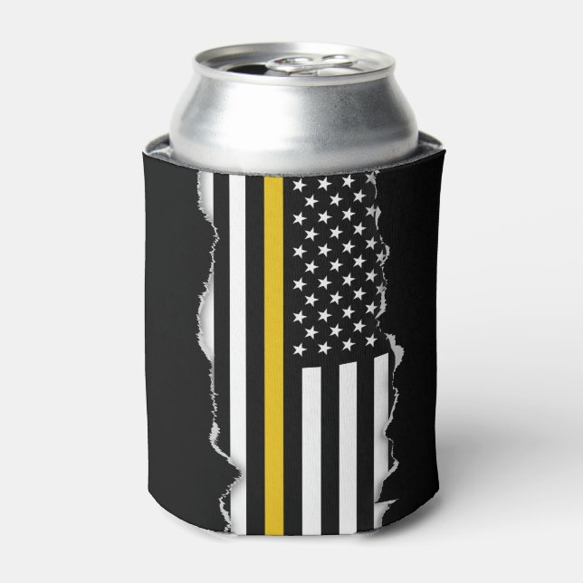 Torn Out Look Thin Gold Dispatcher Line Flag Can Cooler (Can Front)