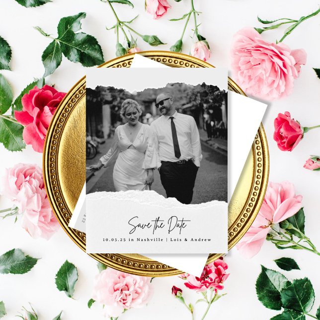 Torn Pages Save the Date Photo Postcard (Creator Uploaded)