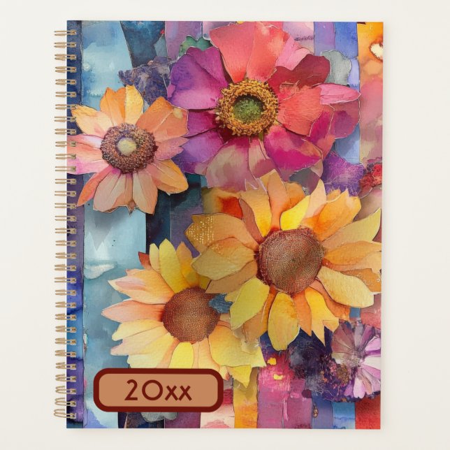 Torn Paper Collage Flowers 20XX  Spiral Planner  (Front)