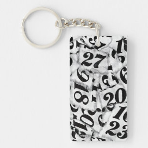 Torn Paper Numbers Collage Art Key Ring