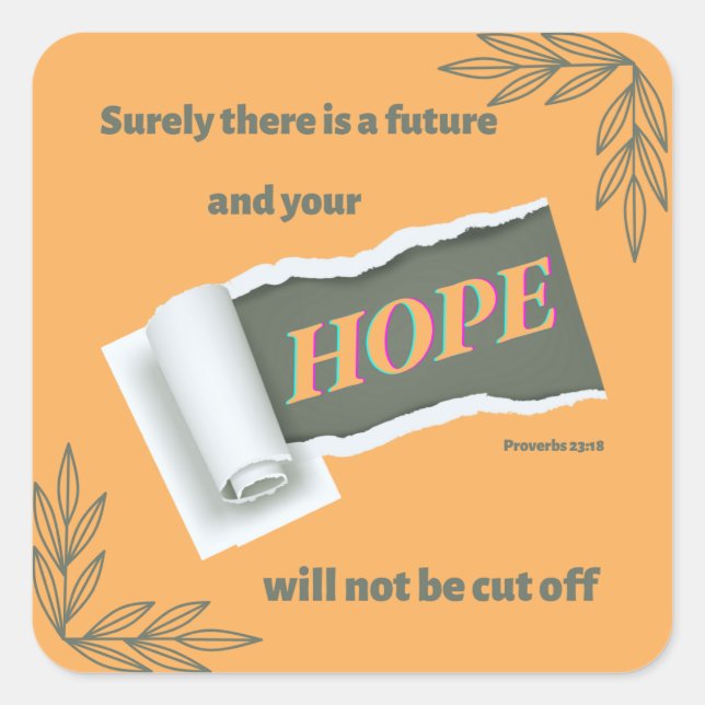 Torn Paper Reveals The Word "HOPE" Square Sticker (Front)
