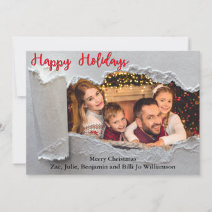 Torn Reveal Happy Holidays Christmas Family Photo Holiday Card