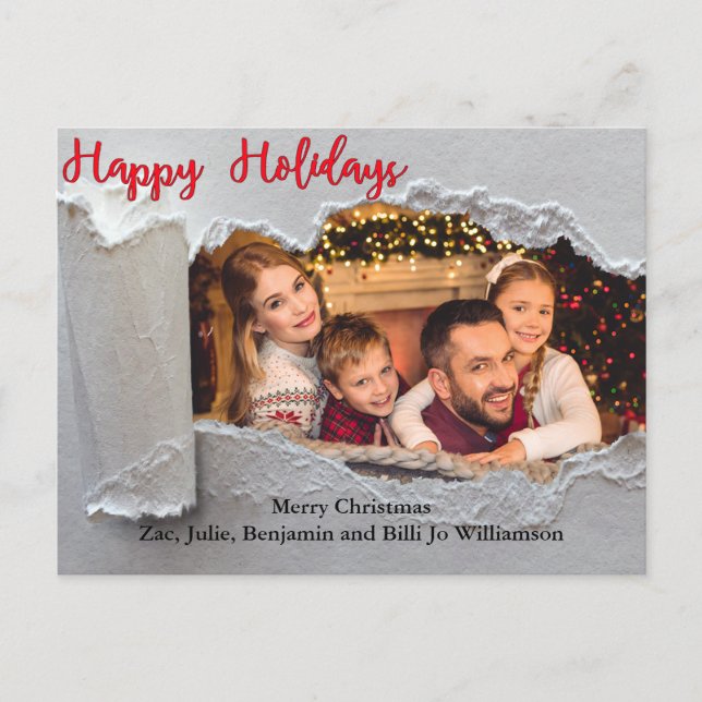 Torn Reveal Happy Holidays Christmas Photo Holiday Postcard (Front)