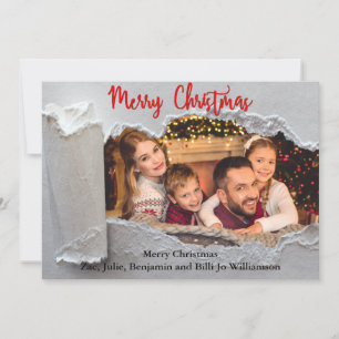 Torn Reveal Merry Christmas Family Photograph Holiday Card
