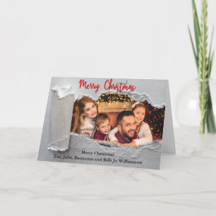 Torn Reveal Merry Christmas Photo Holiday Card