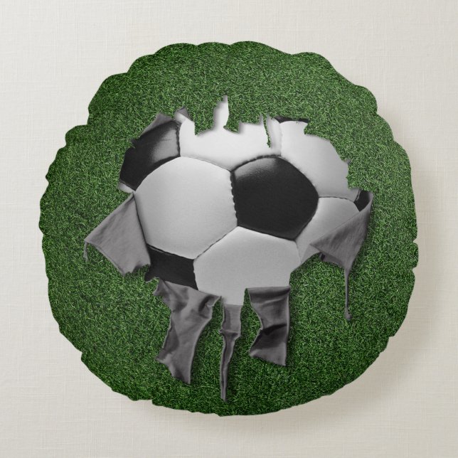 Torn Soccer Round White Pillow (Front)