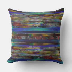 Torn stripes of digital coloured textures cushion