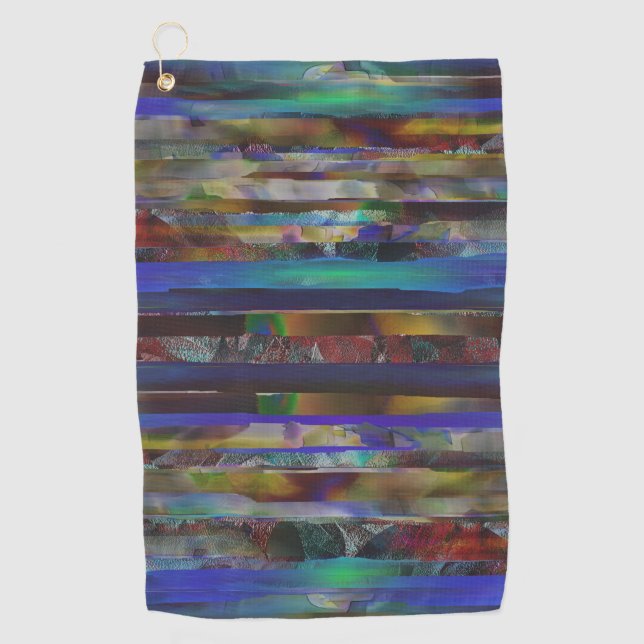 Torn stripes of digital coloured textures golf towel (Front)