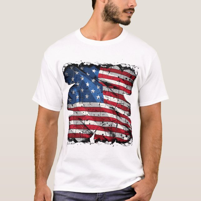 Torn tactical American flag T-Shirt (Front)