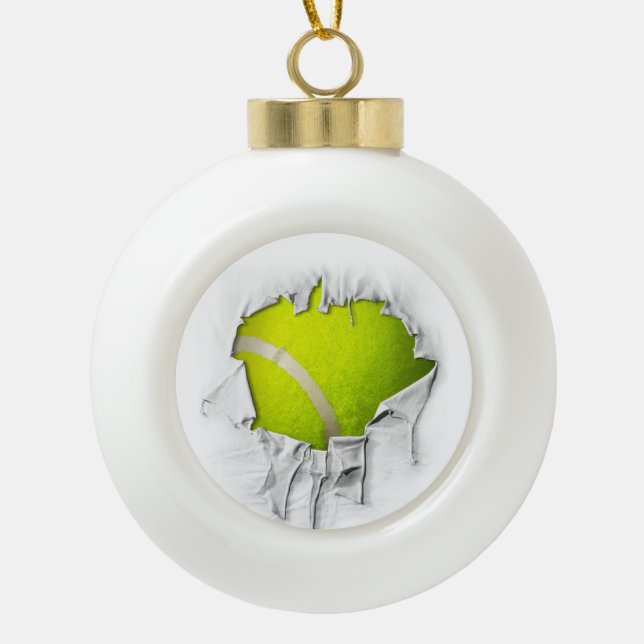 Torn Tennis Ceramic Ball Christmas Ornament (Front)
