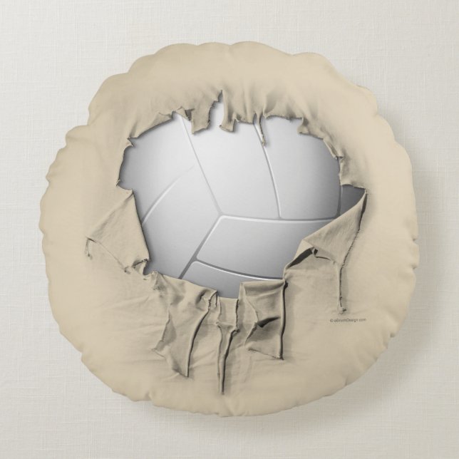 Torn Volleyball Round White Pillow (Front)