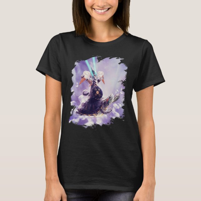 Tornado Cat Riding Turtle Eating Ice Cream T-Shirt (Front)