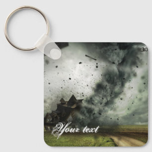 Tornado destroying house storm meteorology key ring