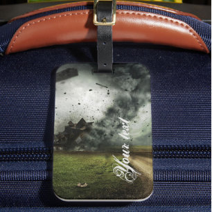 Tornado destroying house storm meteorology luggage tag