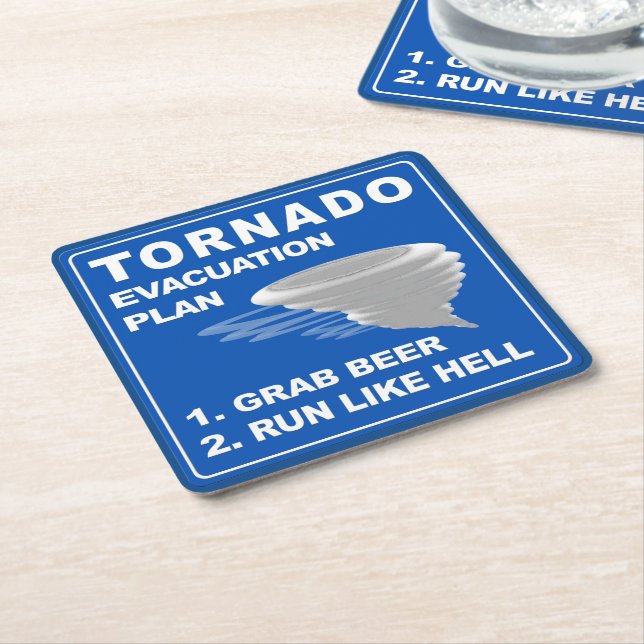 Tornado Evacuation Plan Square Paper Coaster (Angled)