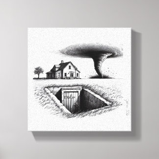 Tornado House Cellar with Cross Canvas Print