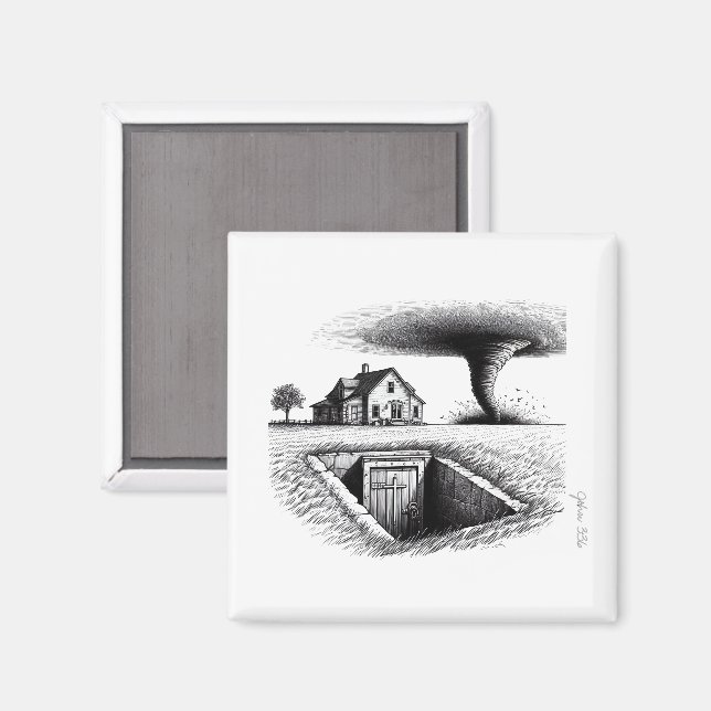 Tornado House Cellar with Cross Magnet (Front/Back)