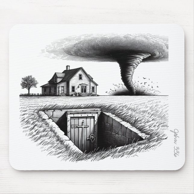 Tornado House Cellar with Cross Mouse Mat (Front)