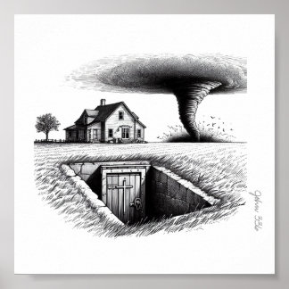Tornado House Cellar with Cross Poster
